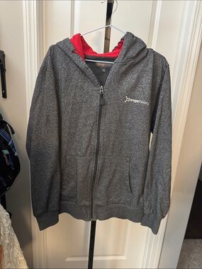 Orangetheory Youth Heather Gray Zip Hoodie with Red Hood Lining